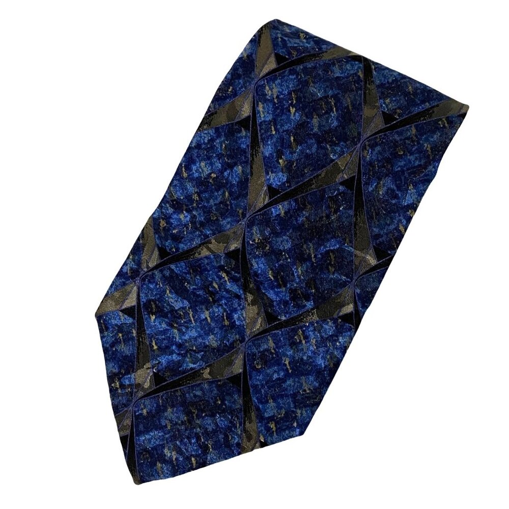 J Ferrar‎ Mens Silk Tie Blue Italy Abstract Art to Wear Business Career Office